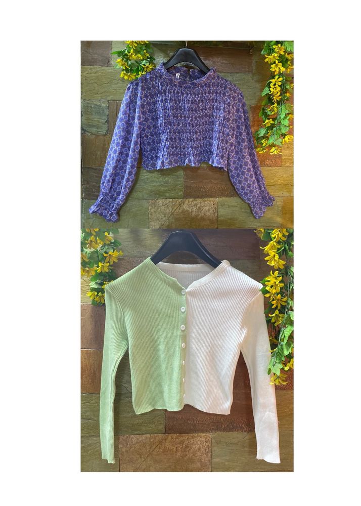 💟Combo(2)purple Balloon Sleeves👾Green Buttened🤍