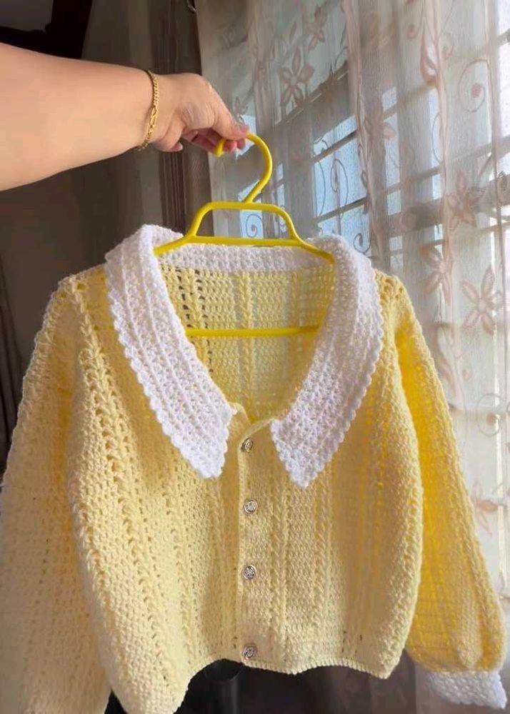 Crocheted Cardigan with Peter Pan Collar