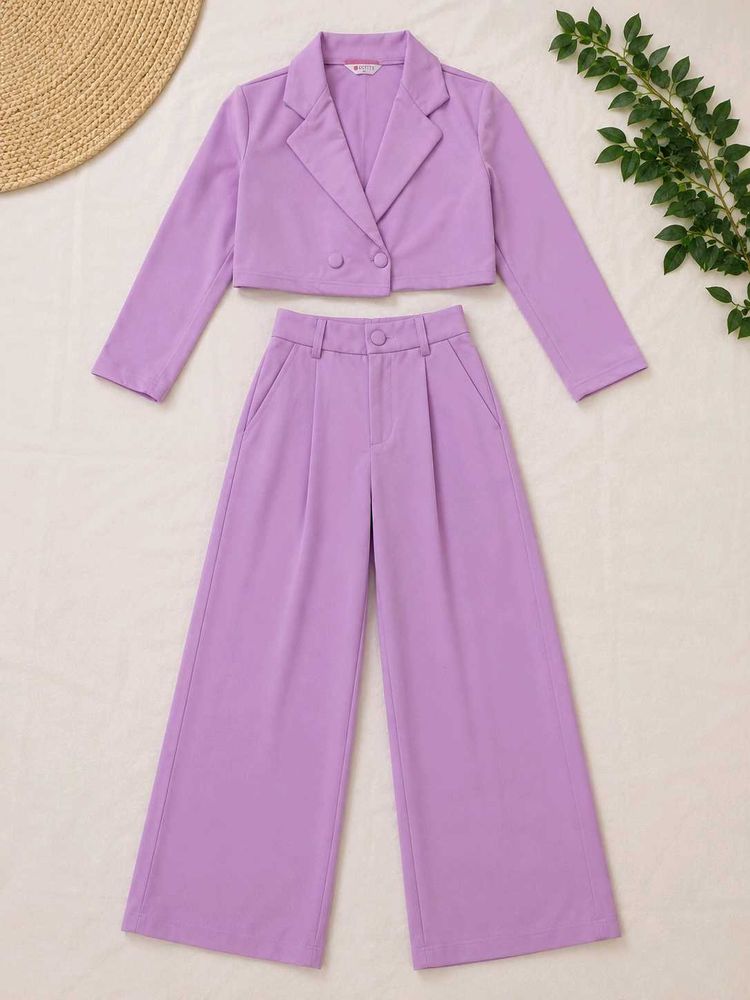 Lilac Cropped Blazer &amp; Wide Leg Pants Set