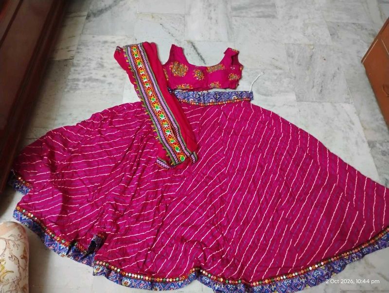 Vibrant Pink Leheriya Lehenga Choli Set