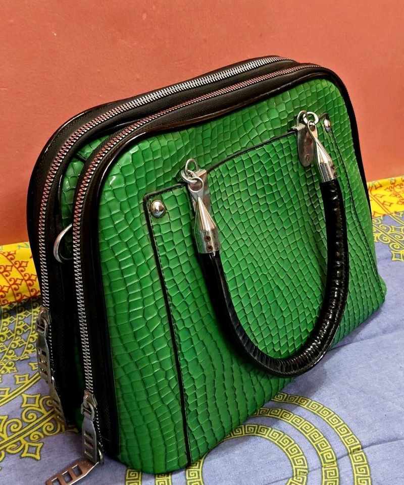 Vibrant Green Textured Handbag