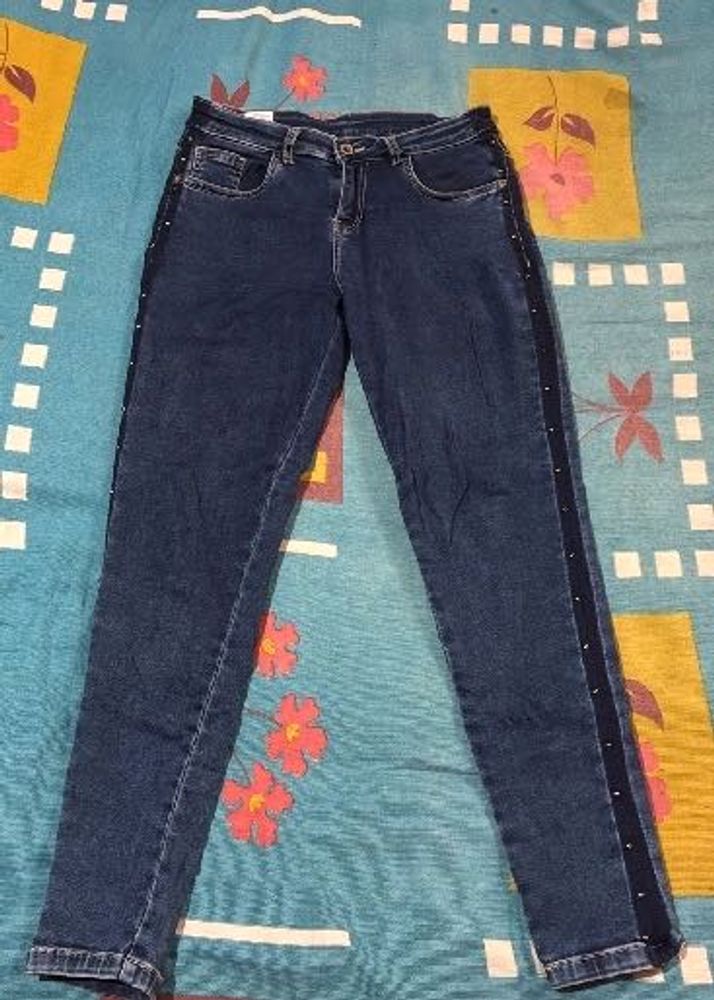 Blue Denim Jeans with Studded Detail