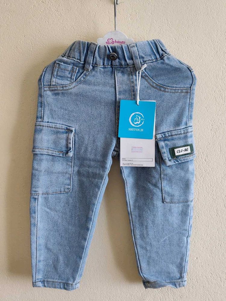 Unisex Stylish Light Wash Cargo Jeans for Kids
