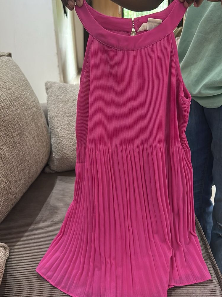 Vibrant Pink Pleated Halter dress