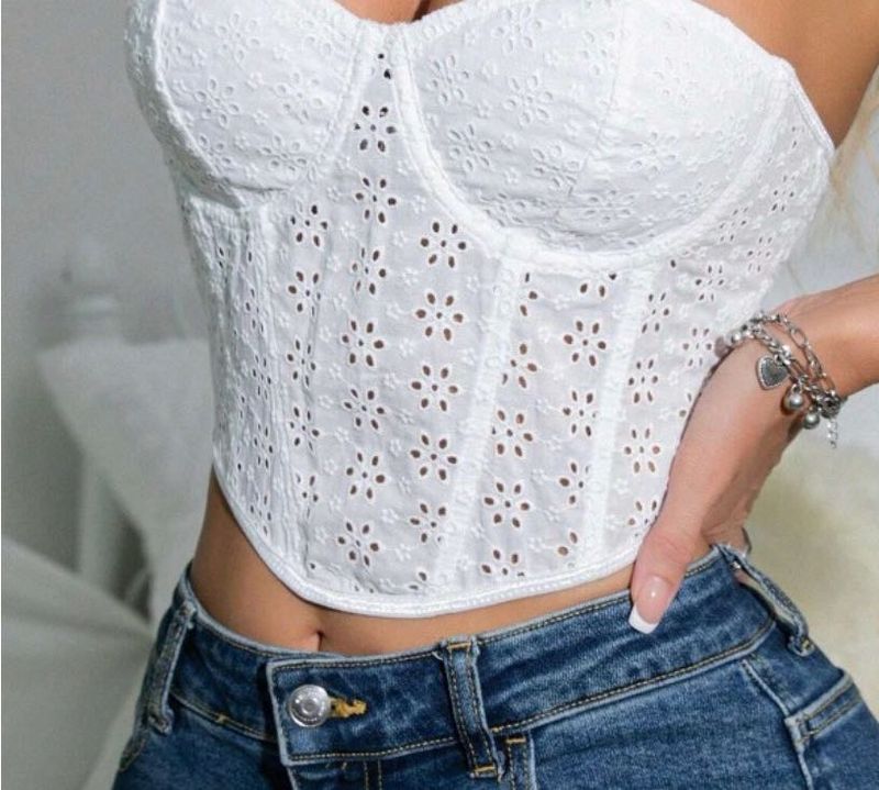 White Eyelet Corset Top