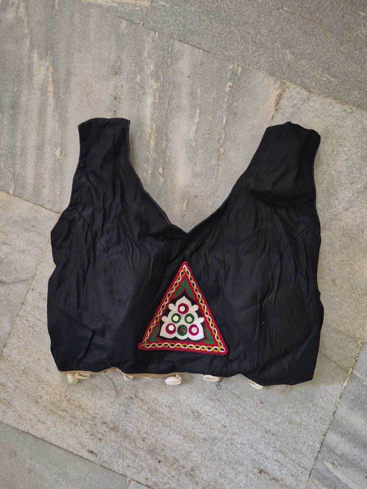 Black Embroidered Crop Blouse