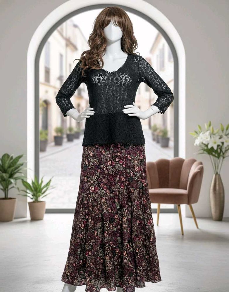 Floral skirt &amp; Lace/Net Top Set