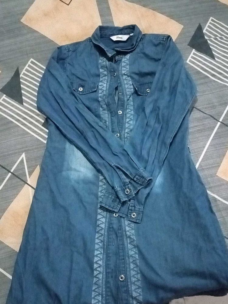 Denim Shirt Dress with Embellishment