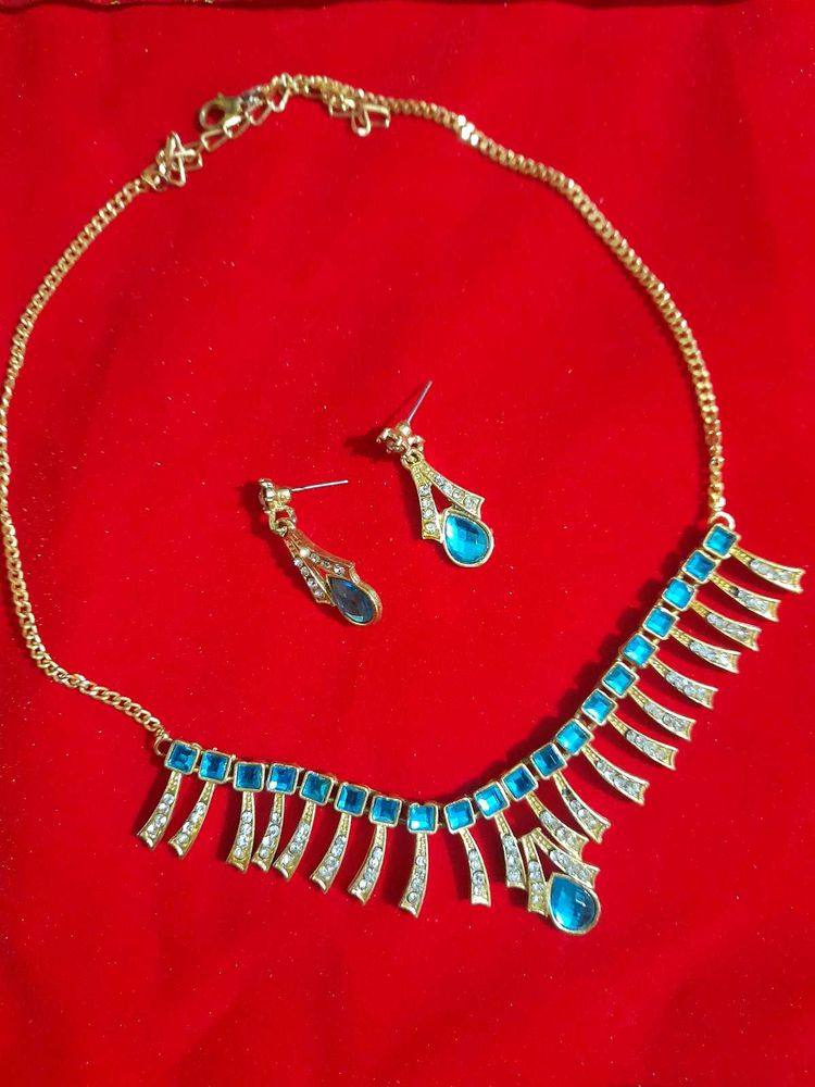 Blue Stone Necklace and Earring Set