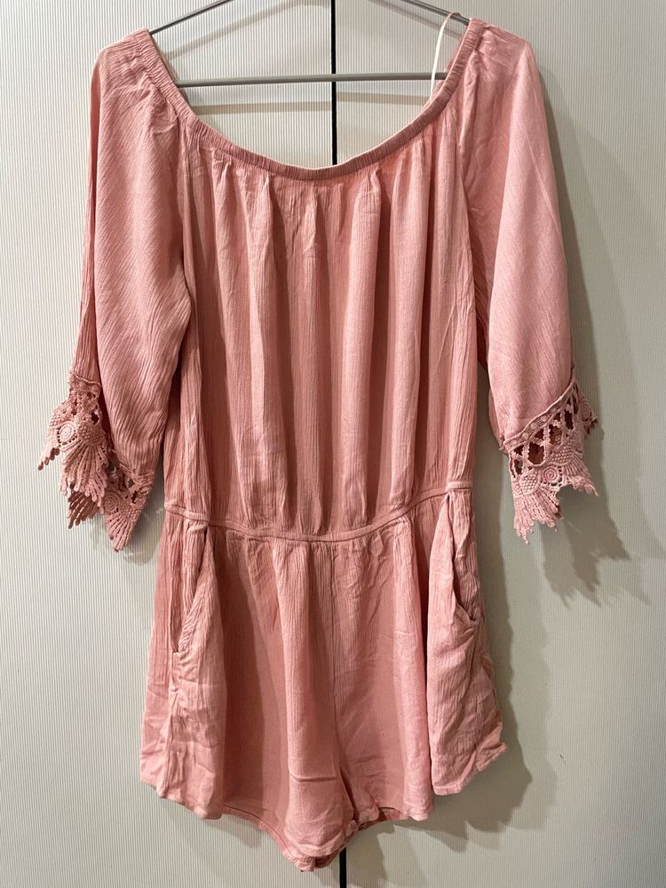 Boho Pink Off-Shoulder Romper