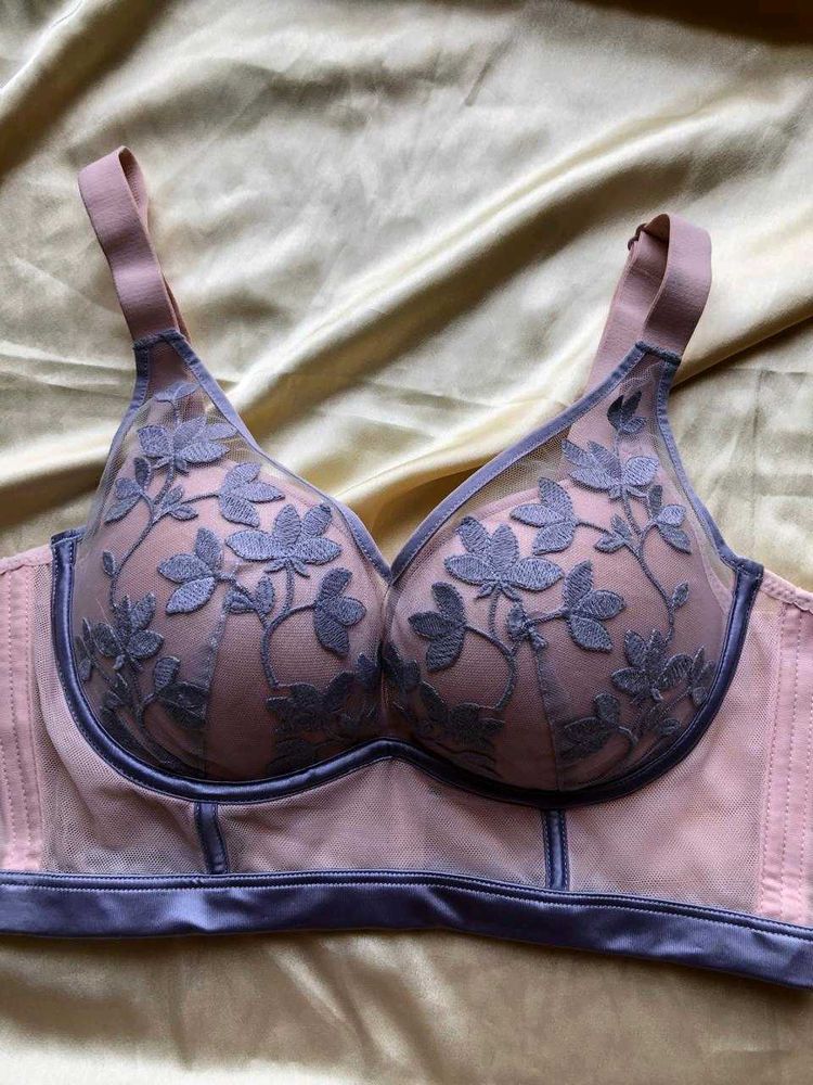 Sheer Floral Embroidered Bra