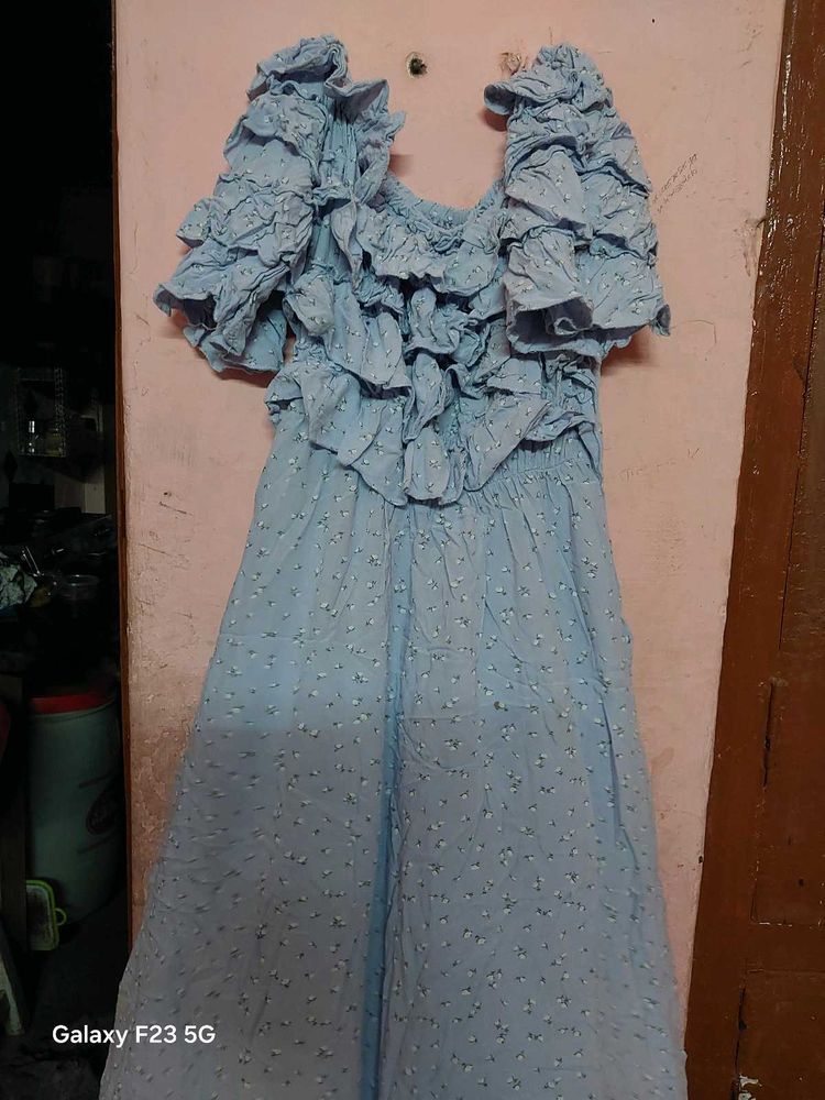 Blue Ruffle Maxi Dress
