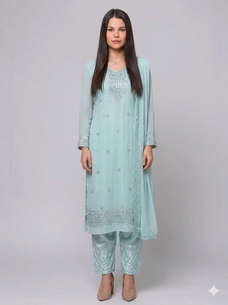 Elegant Light Blue Embroidered Kurta Set