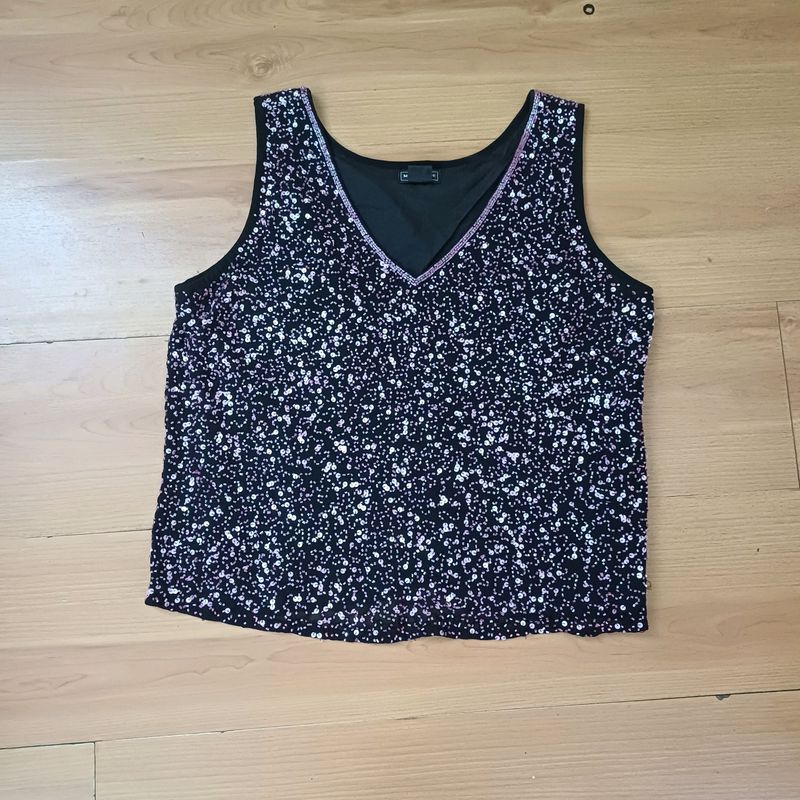 Heavy Pink Hand Sequin &amp; Fine Bead Work Party Top