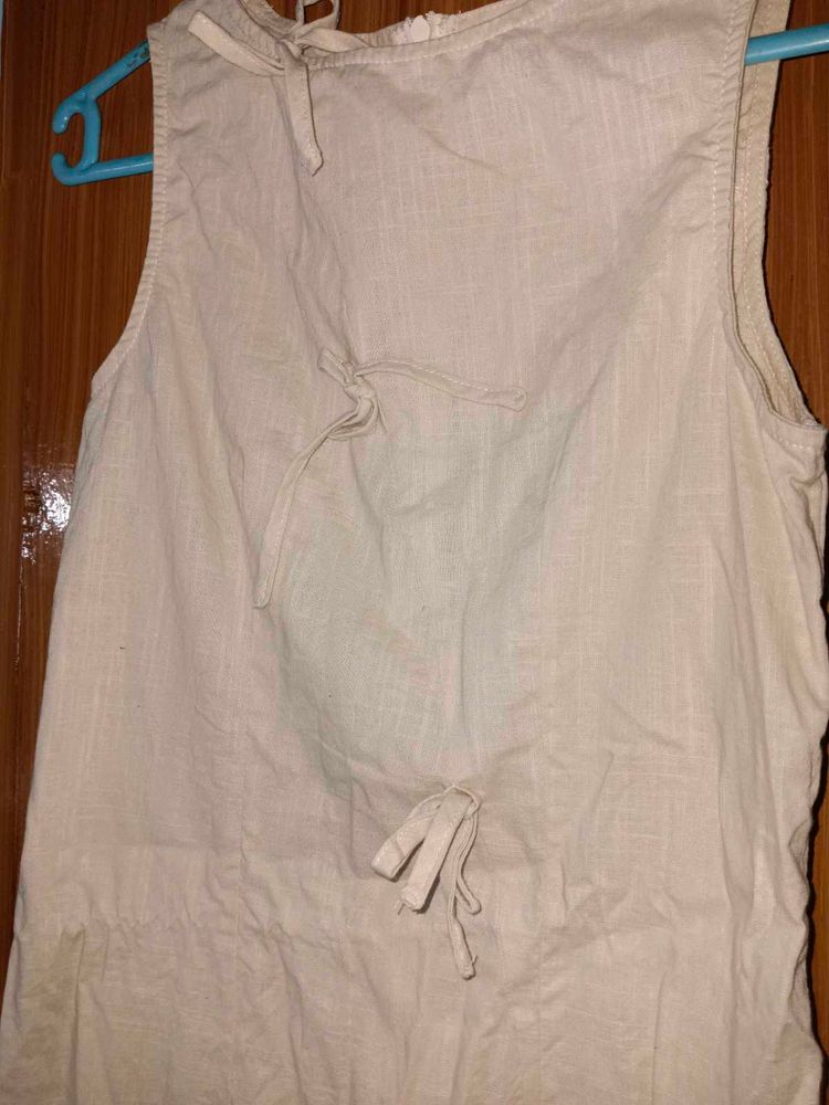 Beige Linen Ethnic Dress