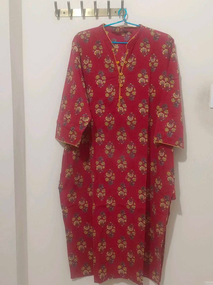Red Floral Print Kurta