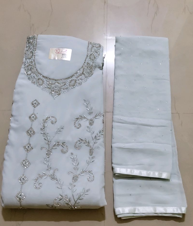Semi Stitched Embroidery Suit Grey Colour