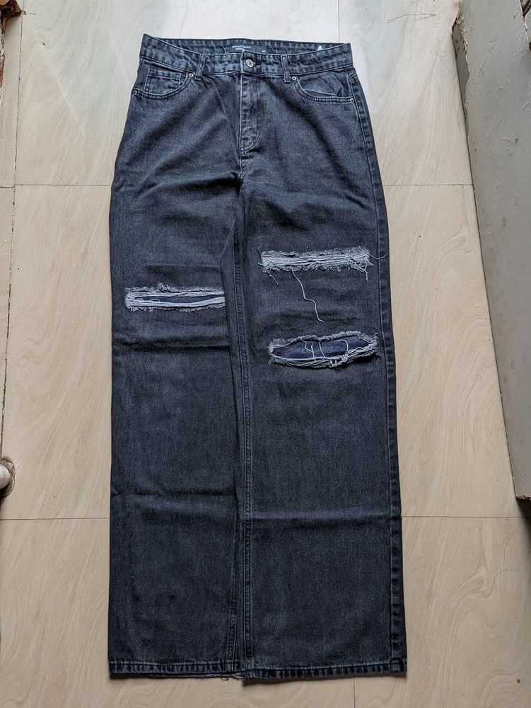 Ripped Black Wide Leg Jeans
