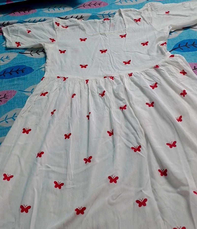 White Dress with Red Butterflies