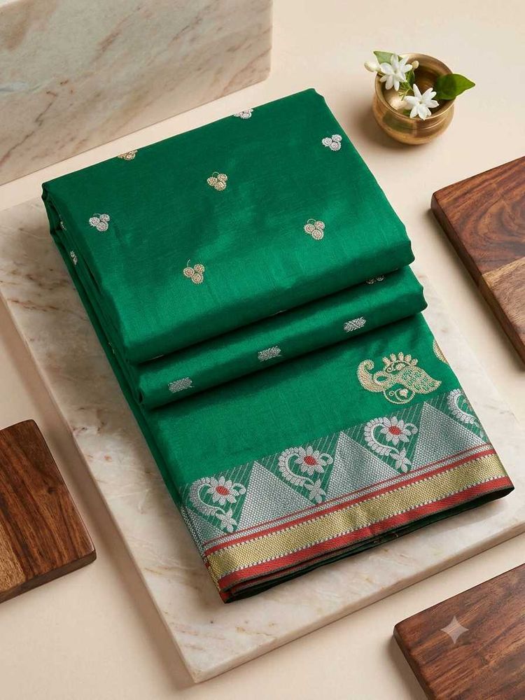 Elegant Emerald Green Silk Saree
