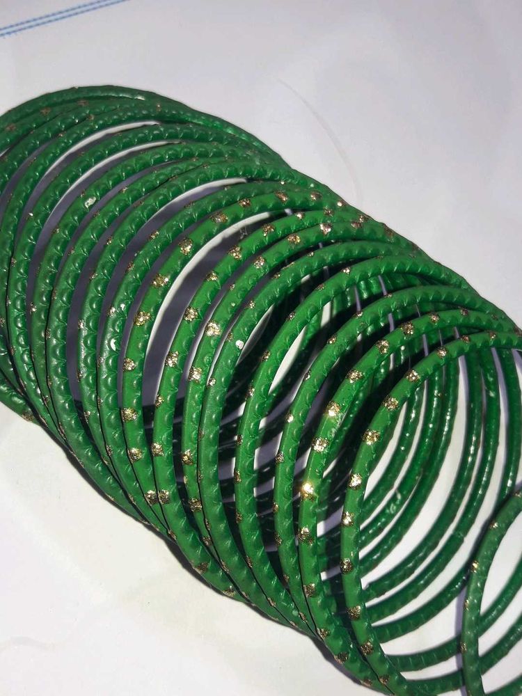 Set of Green Bangles with Gold Accents