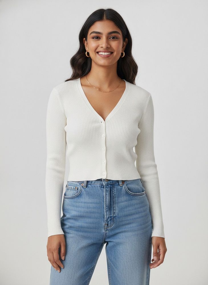 Ribbed White Cardigan