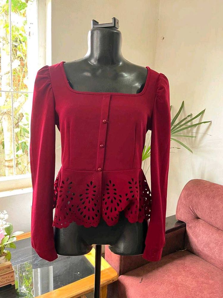Chic Burgundy Peplum Top