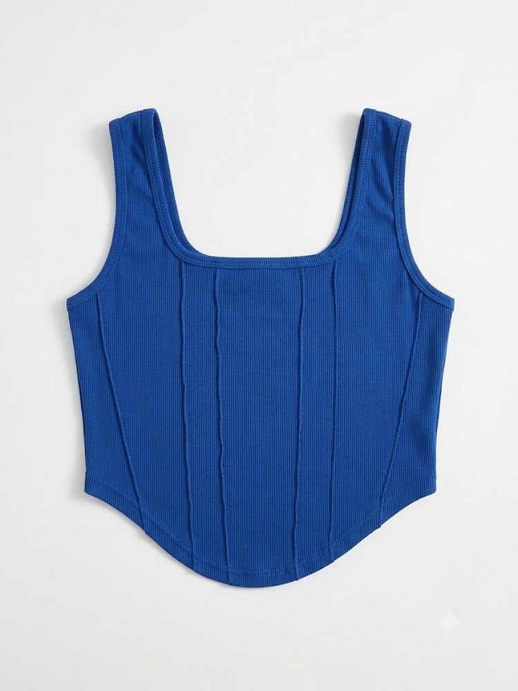 Blue Ribbed Corset Top