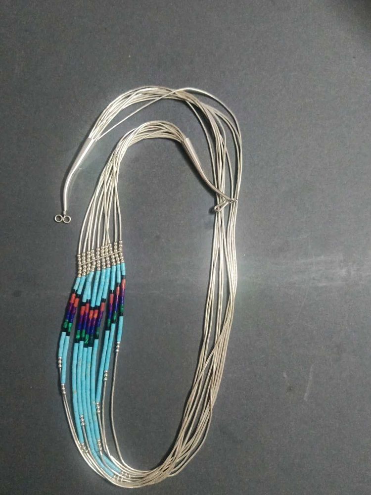 Boho Turquoise &amp; Sterling Silver Strand Necklace