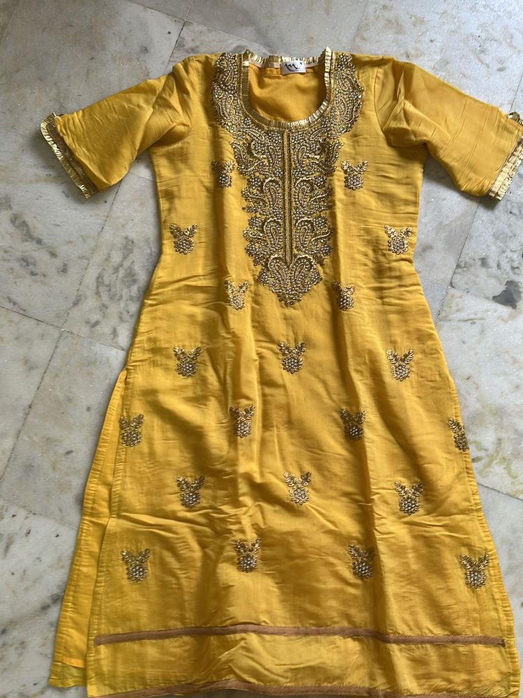 Beautiful Yellow Pearl Embroidered Ladies Kurta
