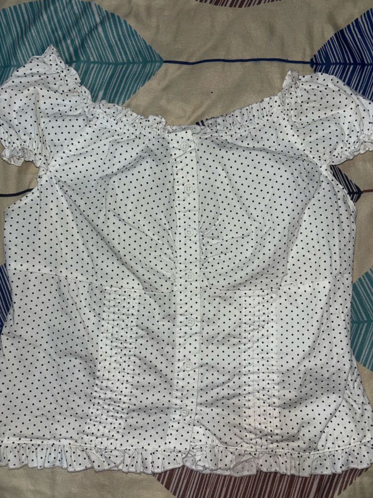 Polka Dot Ruffle Off-Shoulder Top