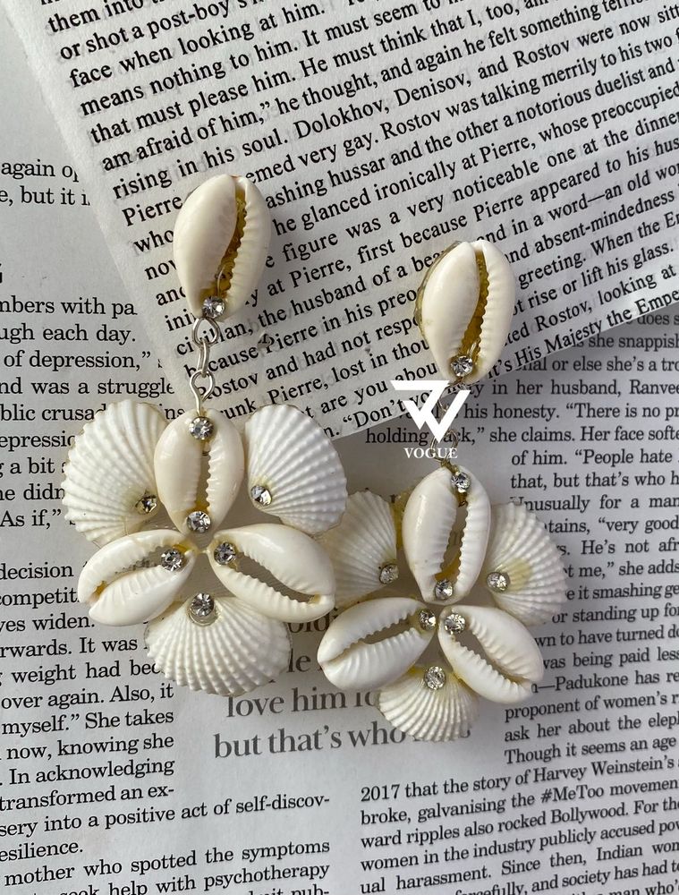 Boho Shell &amp; Rhinestone Dangle Earrings