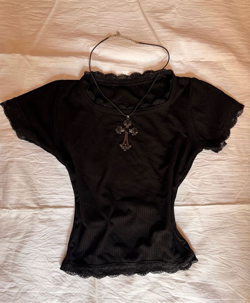 black lace crop top