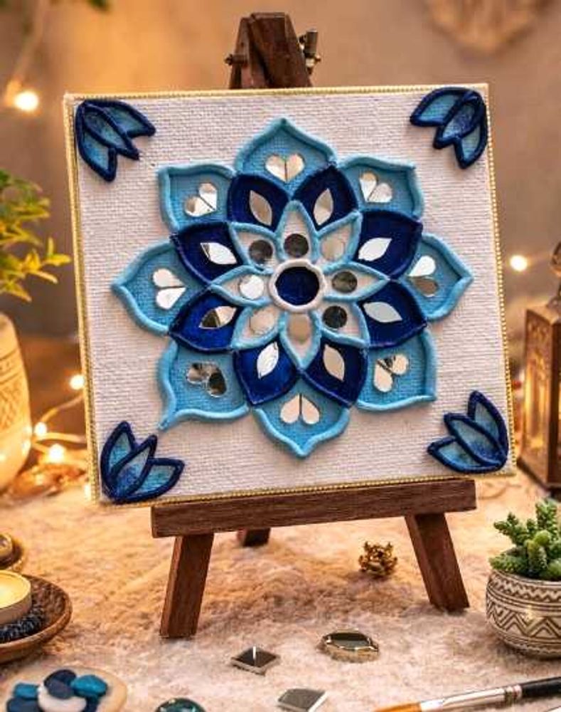 Blue Lippan Mirror Mandala Art