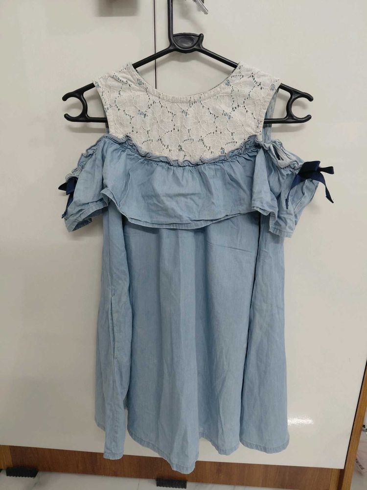 Cute Blue off Shoulder denim Top