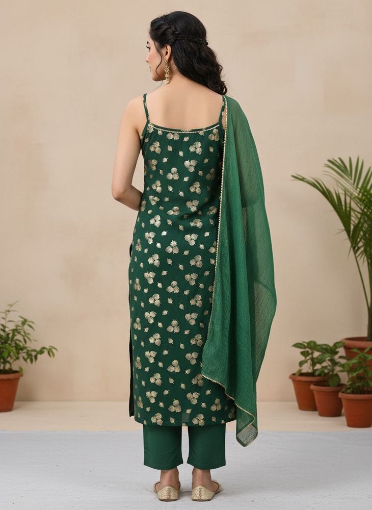 Green &amp; Gold Printed Kurta Set