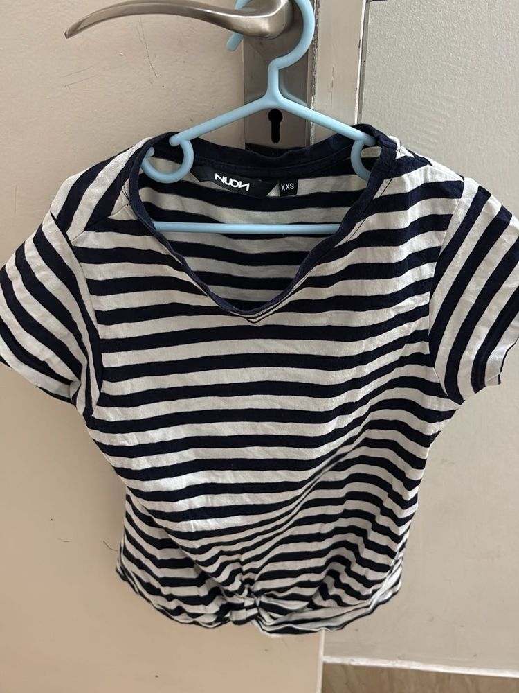 Striped Knot-Front T-Shirt