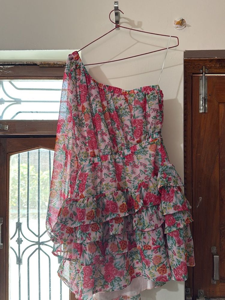 Floral One-Shoulder Ruffle Dress