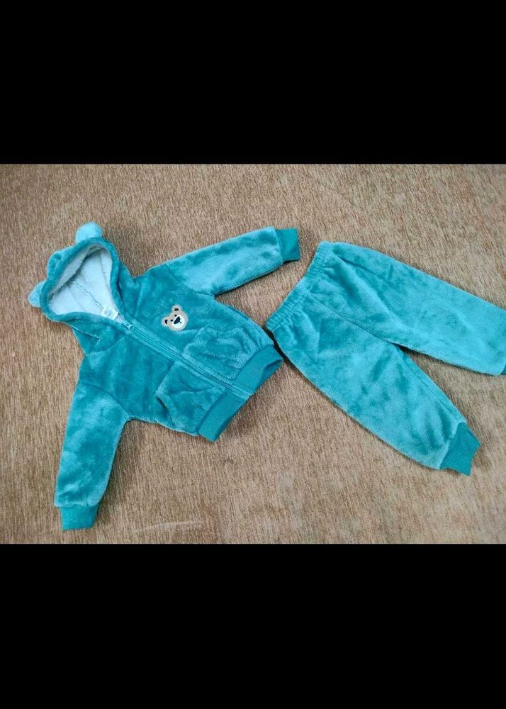 Cute Teal Teddy Bear Hoodie and Pants Set