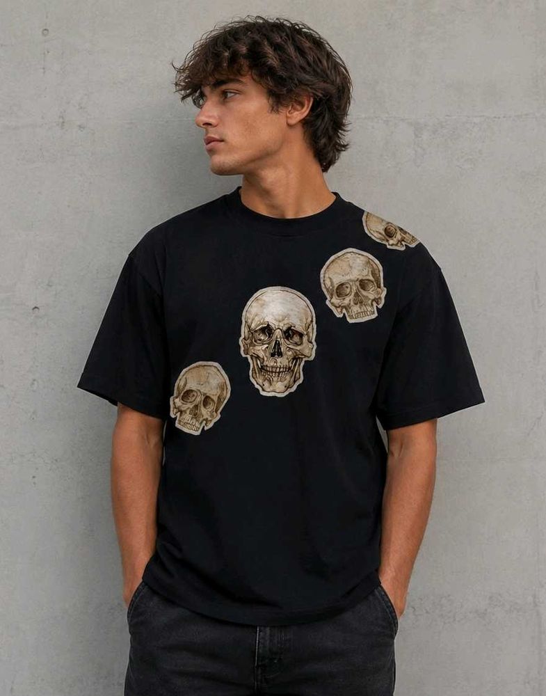 Black T-Shirt with Skull Print