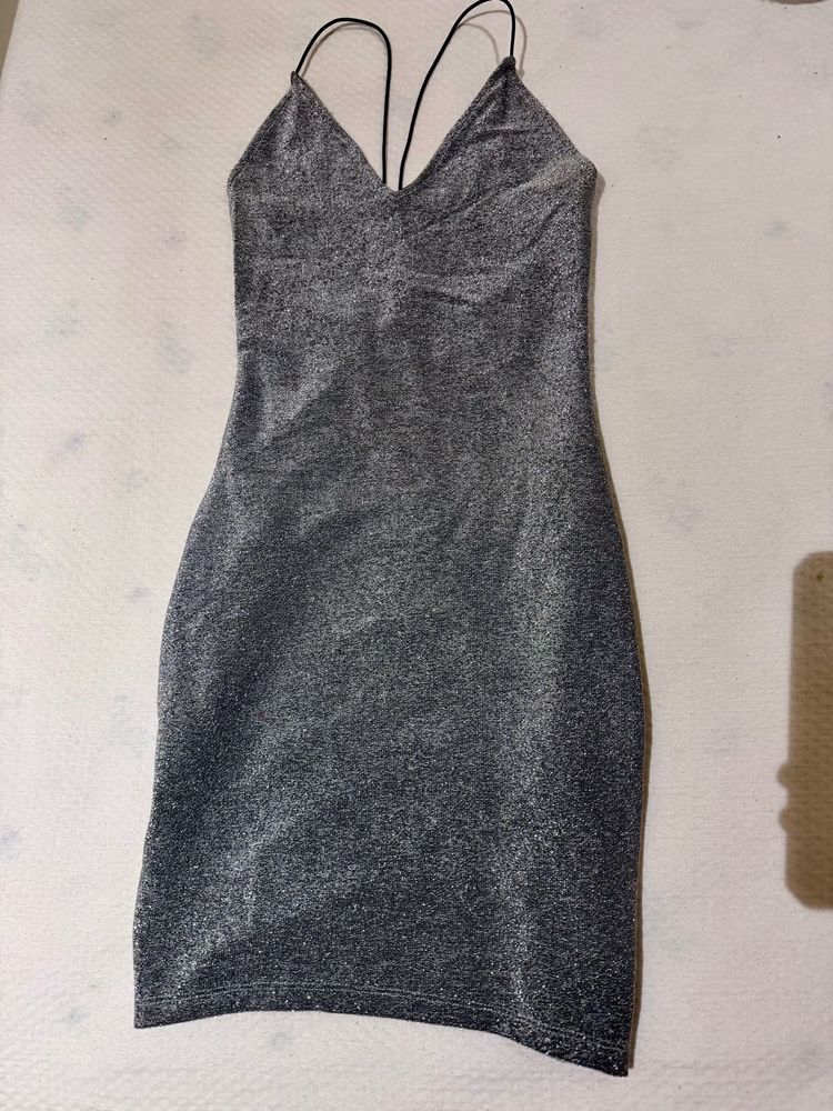 Sparkly Spaghetti backless mini Dress