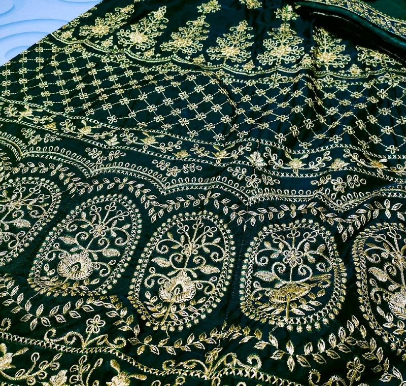 Unstitched Green Lahenga, Blouse And Dupatta Set Combo