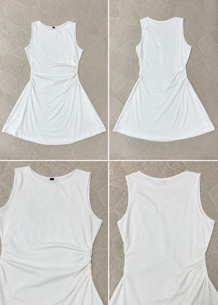 White Ruched Sleeveless Mini Dress