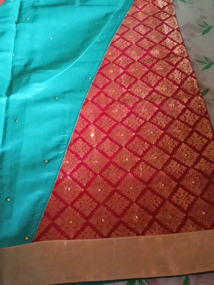 Elegant Teal &amp; Red Saree