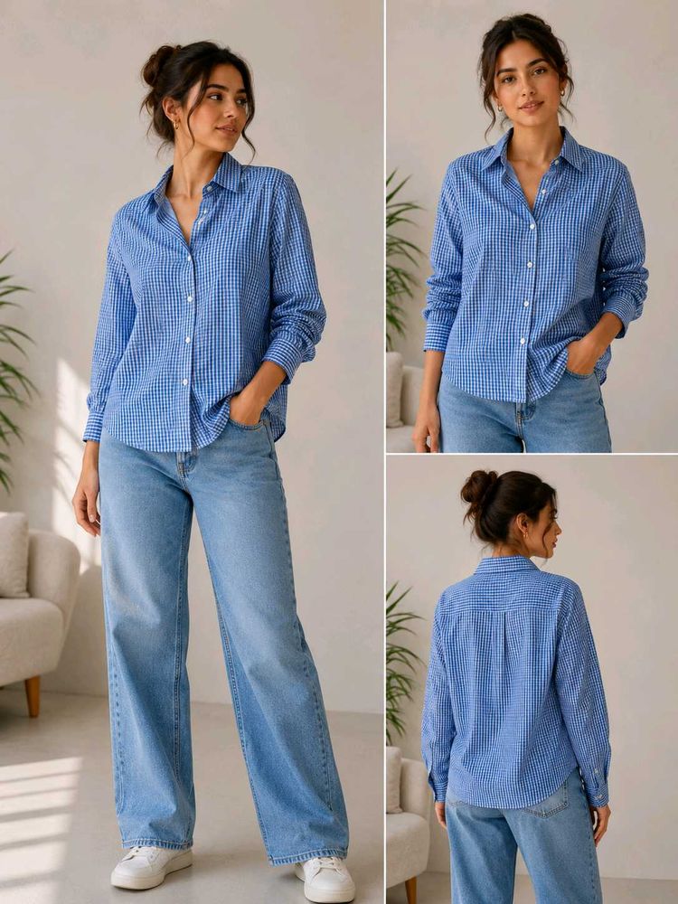 Blue Gingham Button-Up Shirt