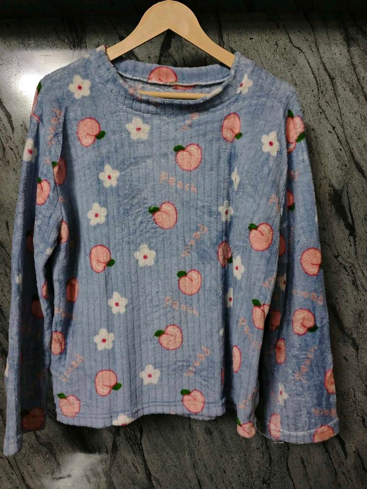 Cute Peach Print Fleece Top