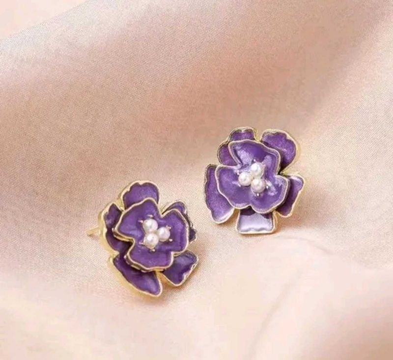 Purple Camellia statement Earrings