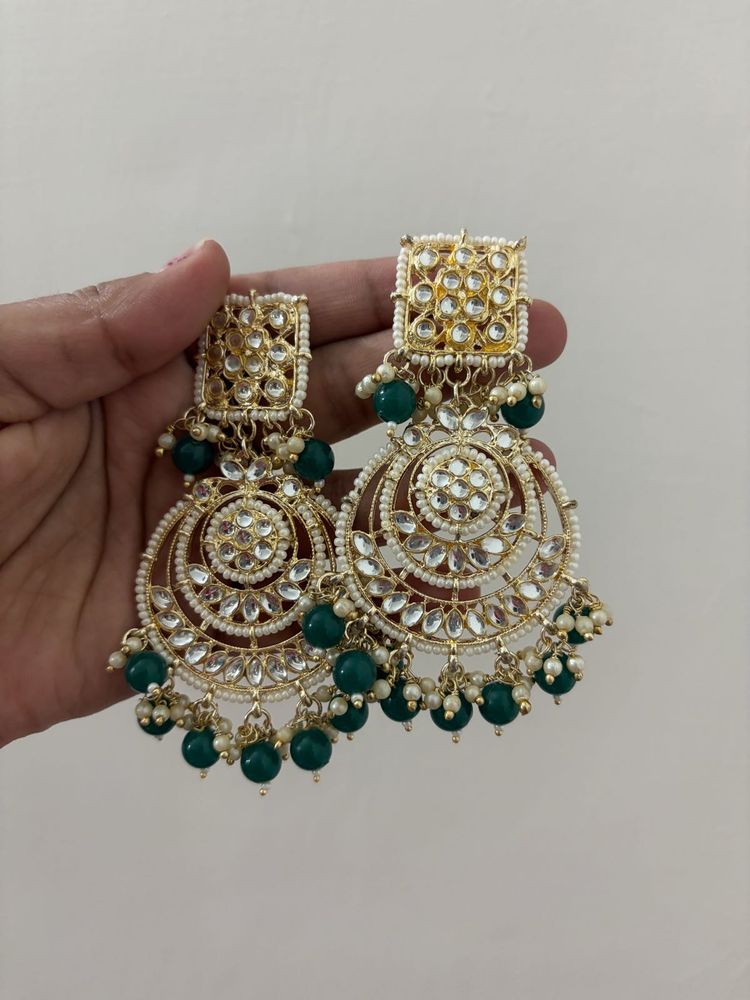 Exquisite Kundan Chandbali Earrings