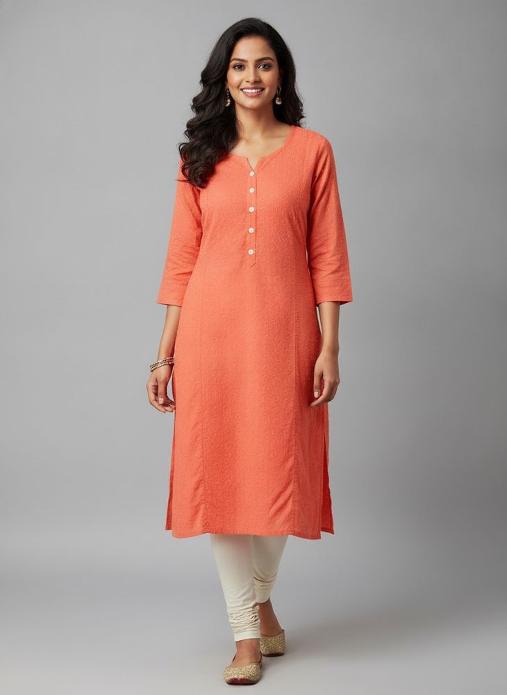 Embroidered Orange Kurta