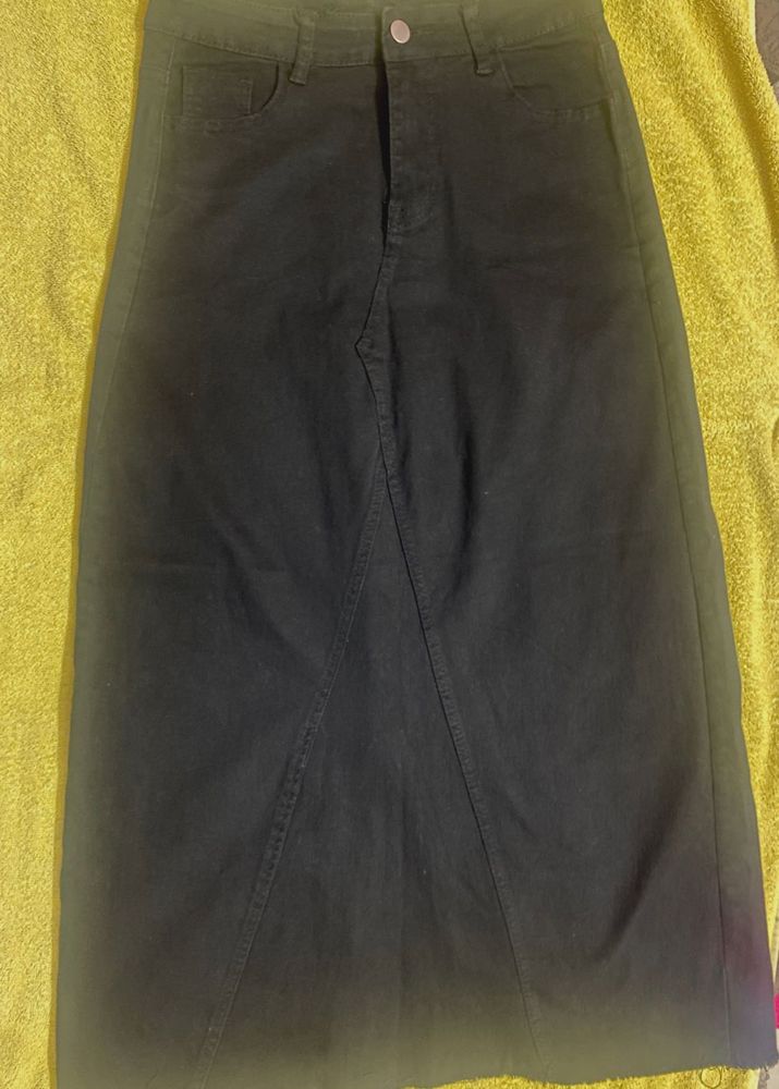 Black Denim Maxi Skirt